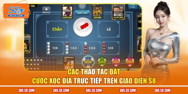 Các thao tác đặt cược Xóc đĩa trực tiếp trên giao diện S8